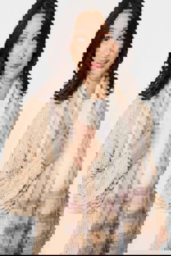 Beige | Checked Print Oversize Fringed Scarf
