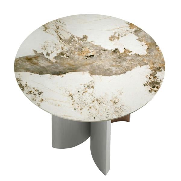 Angel Cerdá Round dining table in porcelain marble, walnut and silver-coloured wood 1148
