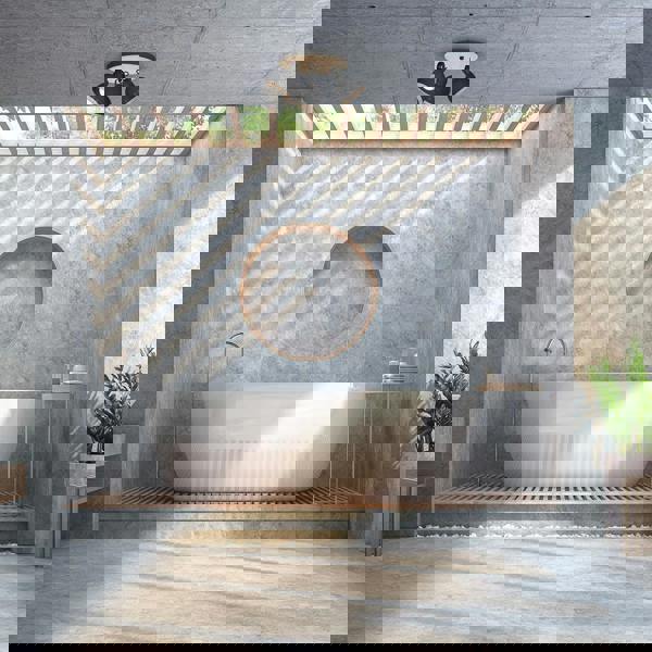 Milagro Oval Ceiling Lamp Hand Made White With Natural Wood