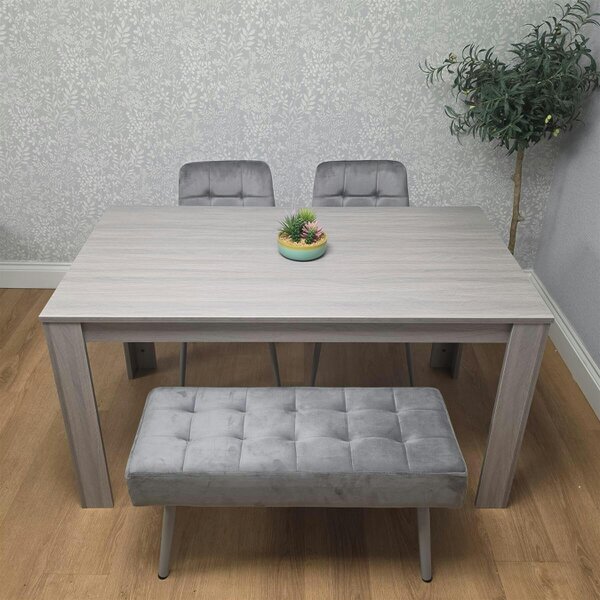Kosy Koala Modern Rectangle Dining Table Set With 2 Grey Velvet Chairs And 1 Grey Bench Dining Room Furniture