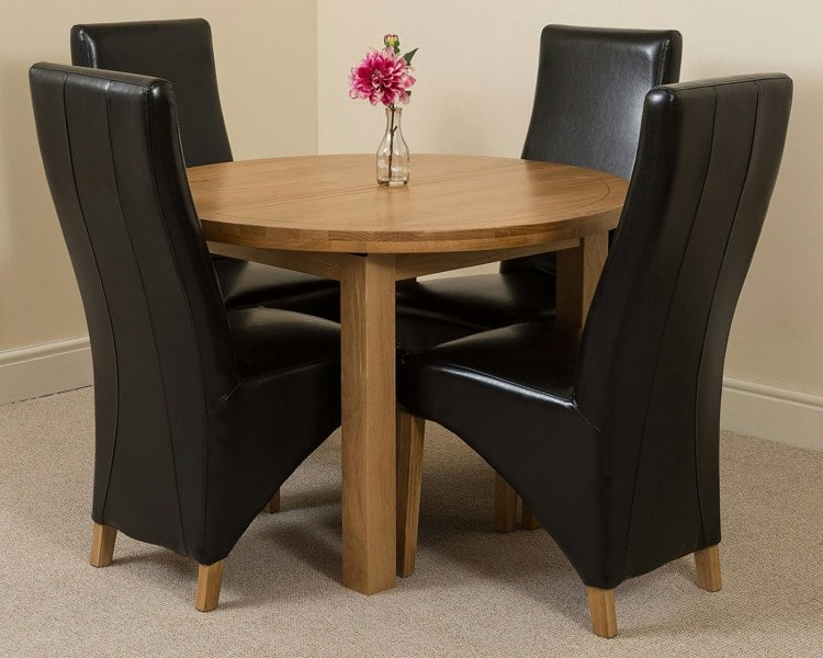 That's Furniture Edmonton Round Extendable Oak Dining Set with Lola Leather Chairs