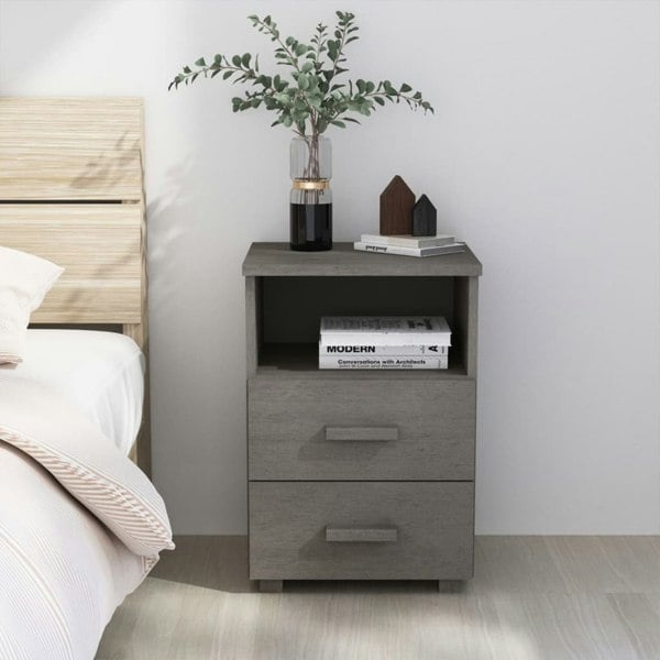 Berkfield Bedside Cabinet HAMAR Light Grey 40x35x62 cm Solid Wood Pine