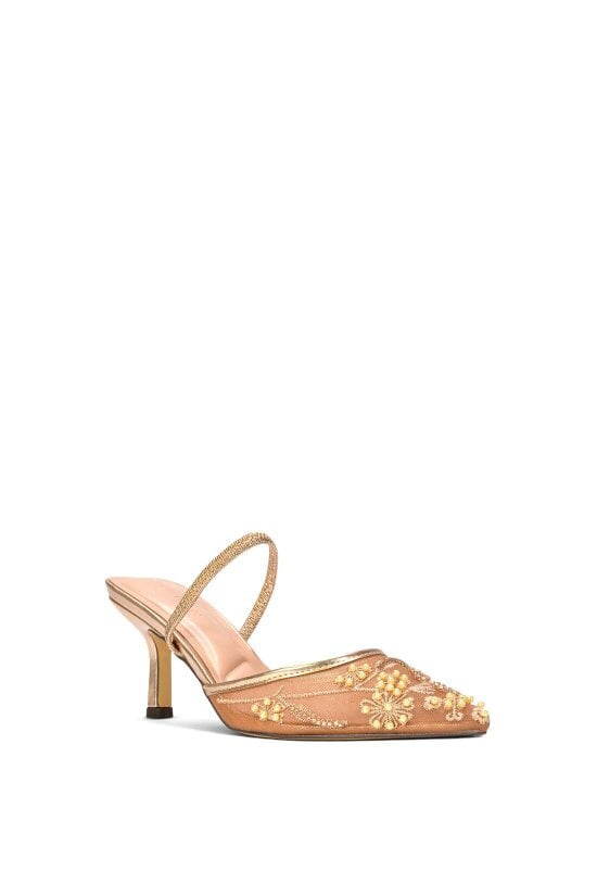 XY LONDON Embroidered Slingback Mesh Court Shoes