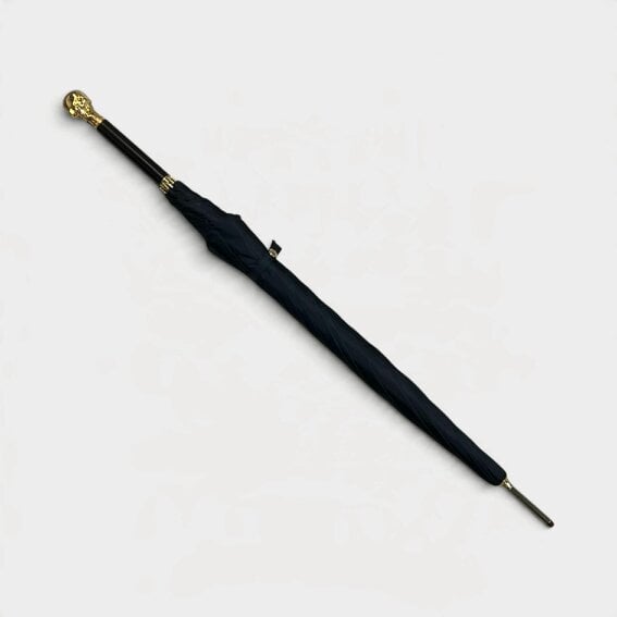 Alexander McQueen Gold Skull Umbrella Wood Detailing Black