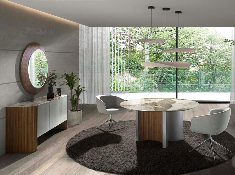 Angel Cerdá Sideboard Silver Wood, Walnut and Porcelain Marble Top 3261
