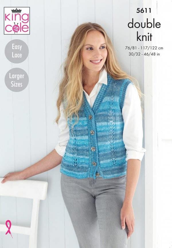 King Cole Island Beaches DK Knitting Pattern 5611, Slipovers, Waistcoats for Women, 30 - 48 Inches - Easy