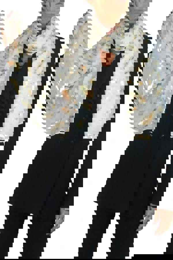 Paulo Due Gold Feather Print Soft Voile Lightweight Oversized Scarf