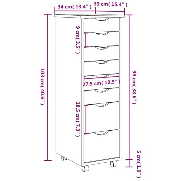 Berkfield Rolling Cabinet with Drawers MOSS White Solid Wood Pine