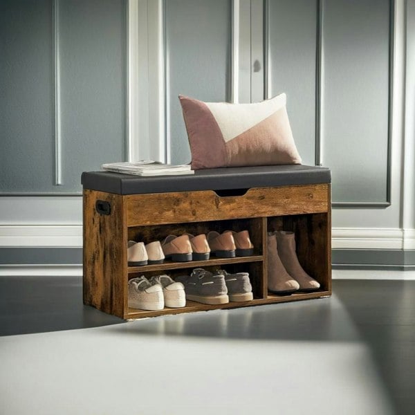 Modcraft Shoe Bench with Cushion and 3 Compartments Storage
