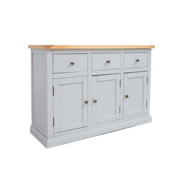 Cabinet Bits Loreo Light Grey 3 Drawer 3 Door Sideboard Brass Knob
