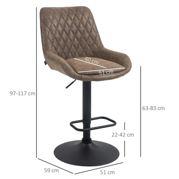 Brown faux leather retro bar stool with diamond-quilted backrest and curved cushioned seat