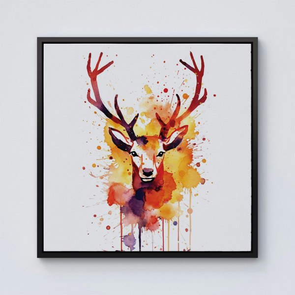 Warren Reed Watercolour Stag Face Framed Canvas