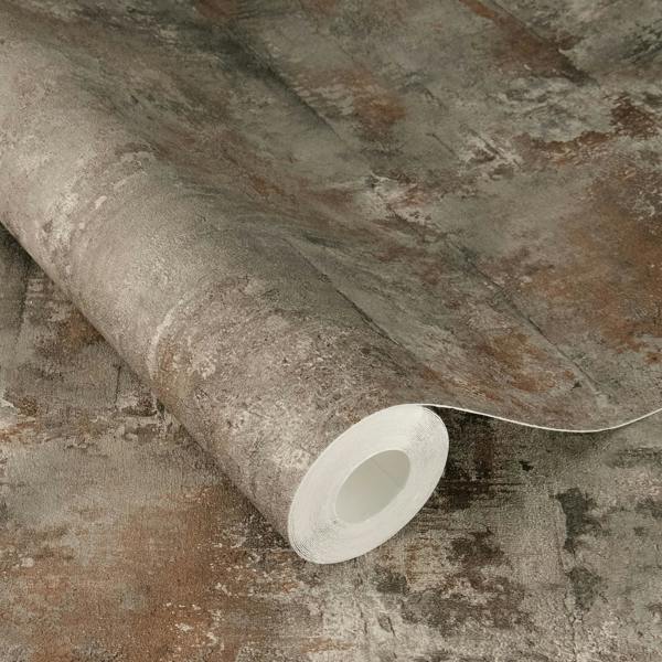 Rasch x Tesa Atlas Rustic Industrial Stone Self Adhesive Peel and Stick Textured Wallpaper, Grey