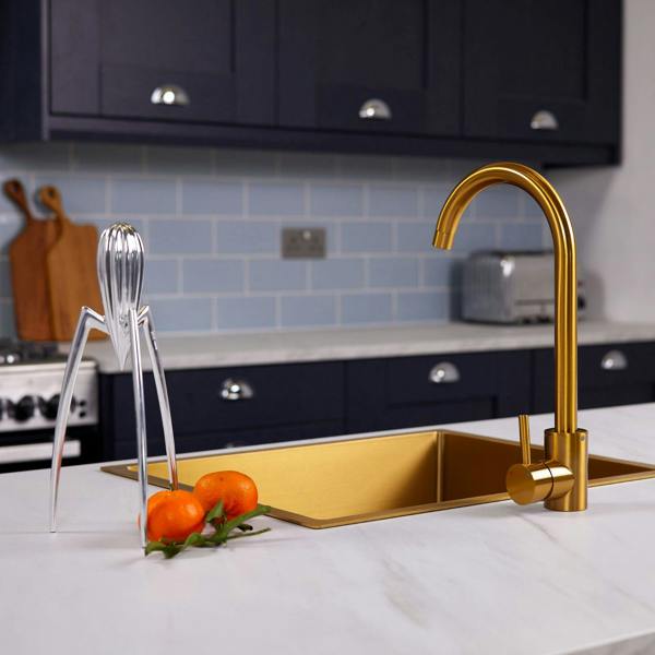 Flode Lillehammer | Single Lever Kitchen Sink Mixer Tap with Swivel Spout | Brushed Gold Finish