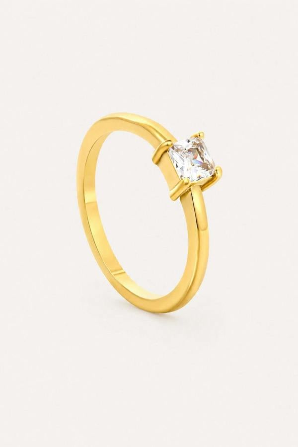 Gold Plated Diamante Solitaire Ring