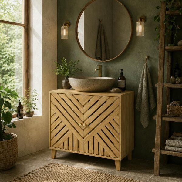 Wyld Haus Limifi Bamboo Under Sink Bathroom Storage Cabinet With Adjustable Shelving Natural Finish