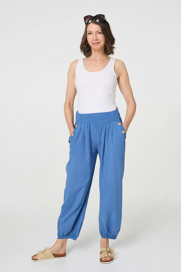 Blue | Elasticated High Waist Loose Trousers
