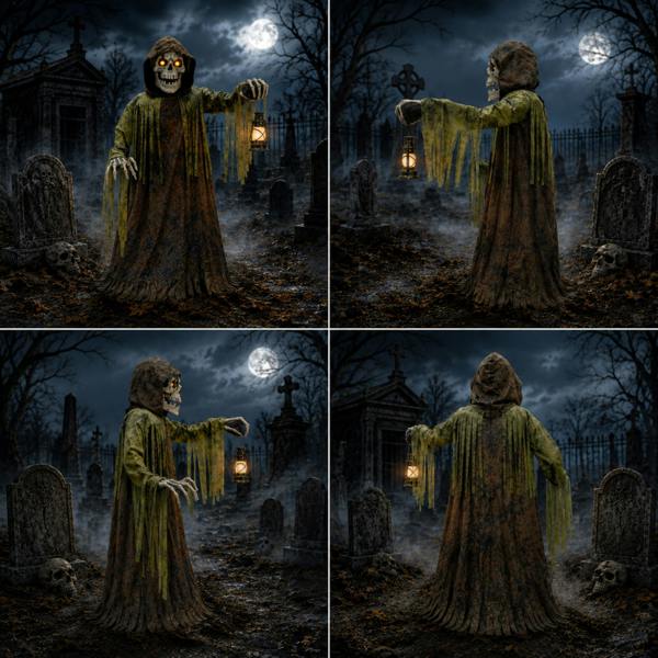 Samuel Alexander 1.47m Tall Light up Corroded Rise Up Reaper Skeleton Halloween Animatronic Decoration
