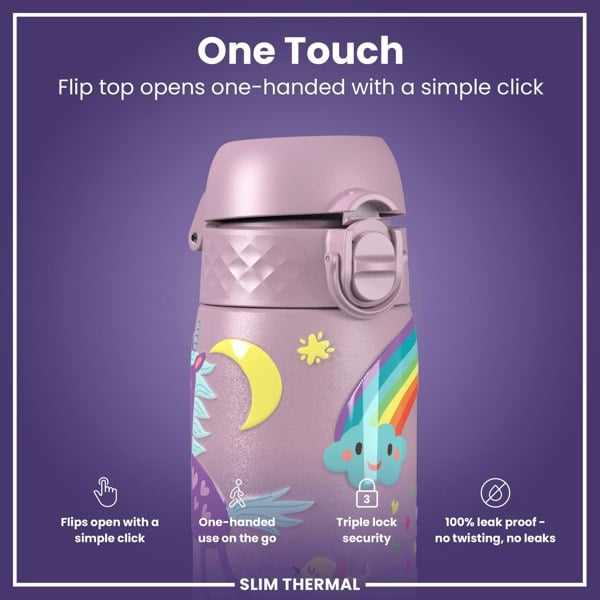 ION8 Leak Proof Slim Thermal Steel Water Bottle, Insulated, Unicorns, 500ml (17oz)