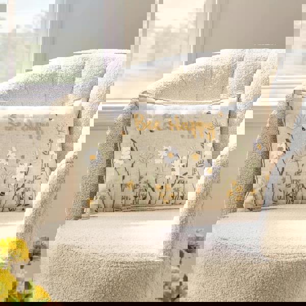 Catherine Lansfield Bee Happy Embroidered Cushion Natural