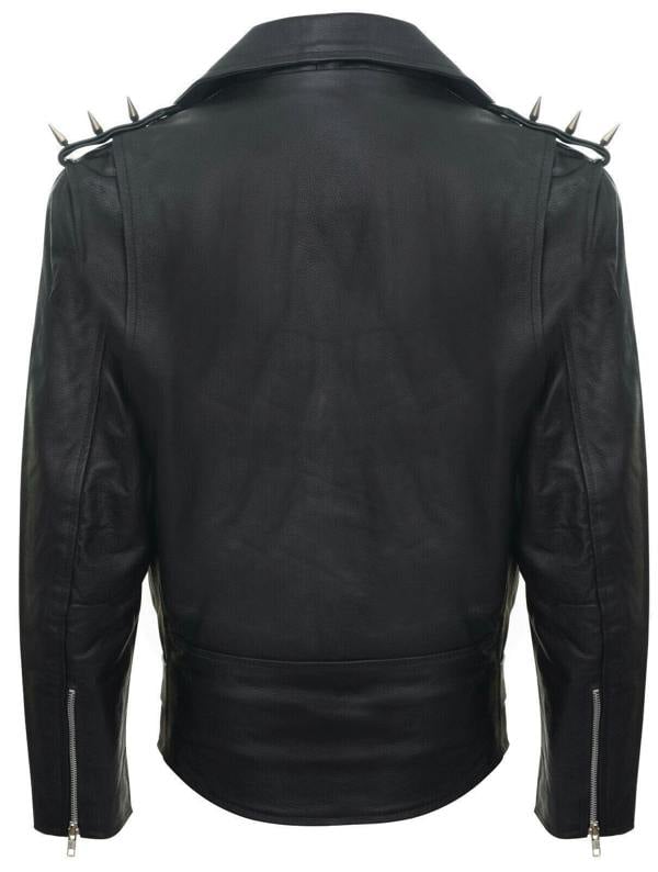 Infinity Leather Mens Brando Black ''Ghostrider'' Spiked Leather Biker Jacket