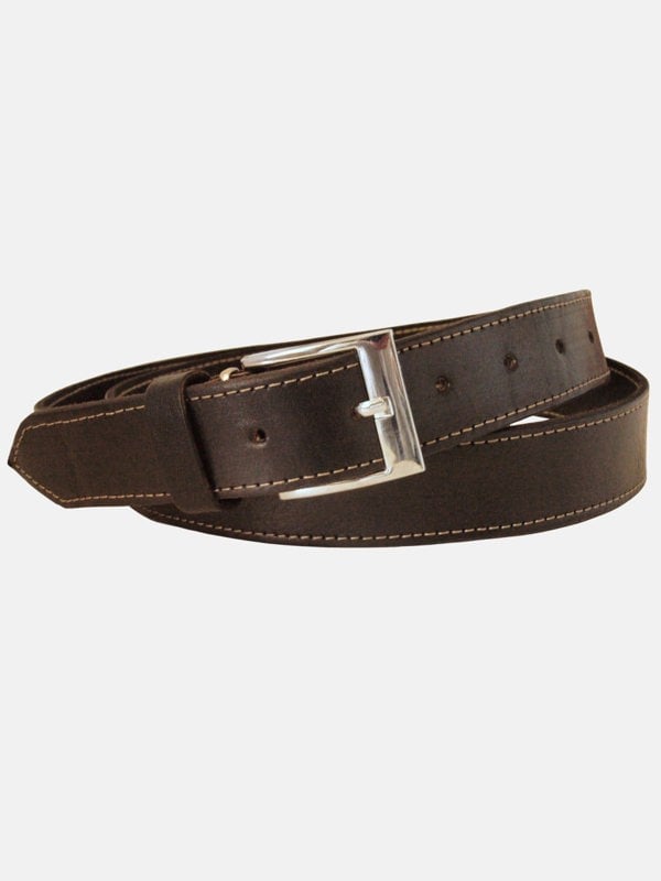 Berber Leather Black Leather Belt with White Stitching - Narrow Width