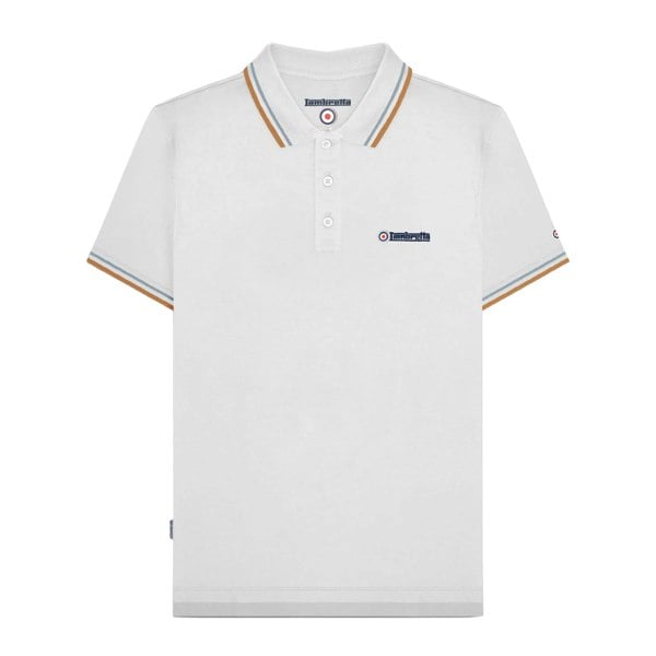 Lambretta Mens SS25 Twin Tip Polo Shirt - White/Sky