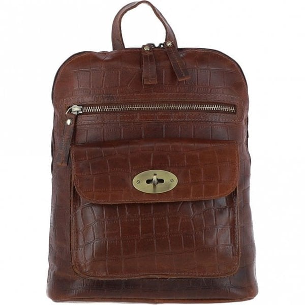 Ashwood Croc Print Leather Mini Backpack Cognac