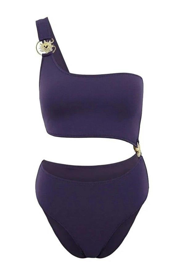 WOVCOR One-Shoulder Premium Cut-Out Detail Regular Swimsuit with Sun Accessory