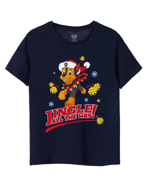 Paw Patrol Boys Blue Chase Jingle All the Way Short Sleeved T-Shirt