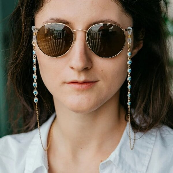 The Colourful Aura Silver Evil Eye Protection Summer Turkish Reading Eyeglass Chain Lanyard - Gold
