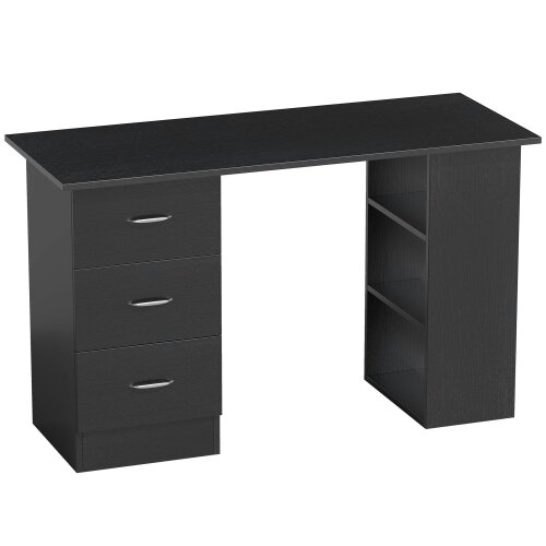 Wyld Haus Tonosa 120cm Wooden Black Study Desk With 3 Shelves And 3 Drawers