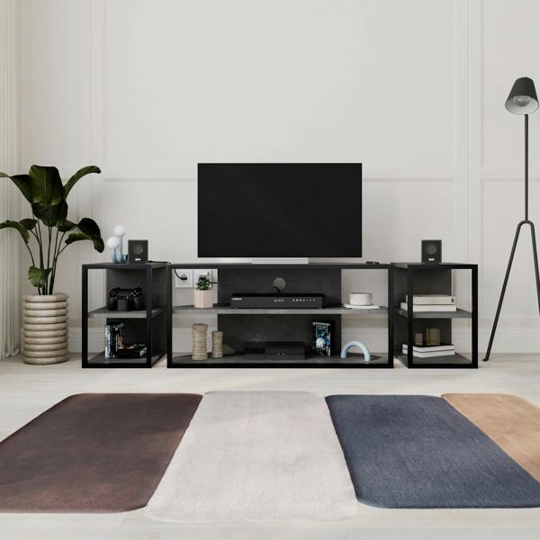 Decortie Modern Echo TV Unit Set for TVs up to 43-Inches w/ 2 Storage Side Table 3 Piece Set Media Centre Living Room