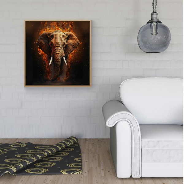 Warren Reed Splash Art Elephant and fire Framed Canvas