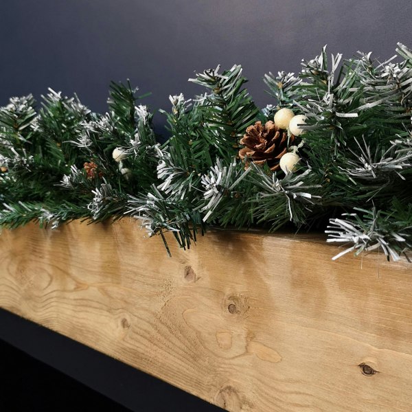 Samuel Alexander Premier 270cm (9ft) Christmas Garland Decoration Snow Tips White Berries & Cones