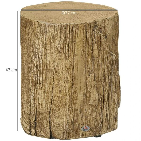 Bobobiy Tree Stump End Table, Round Concrete Side Table for Indoor and Outdoor Use, Natural Wood Effect