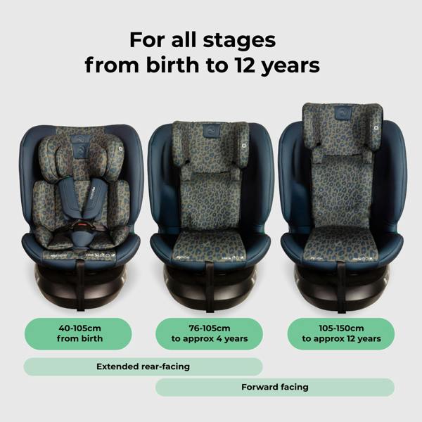My Babiie MBCS200 Spin R129 Car Seat with Top Tether - Navy Leopard