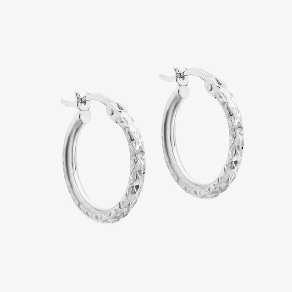 T. H. Baker 9ct White Gold 13mm Diamond Cut Creole Earrings 5-53-8399