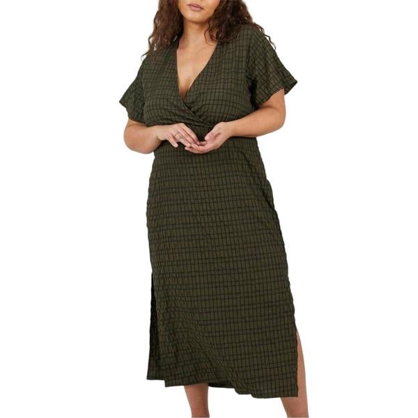 Brave Soul Womens/Ladies V Neck Wrap Dress - Khaki/Black - 