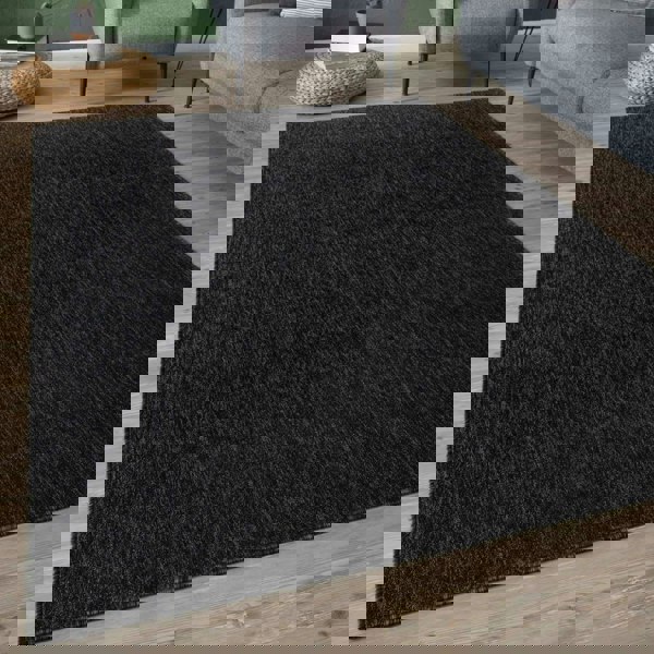 Dark Grey Low Pile Area Rug Plain Design