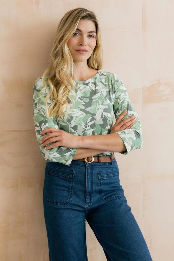 Lily & Me Monica Printed Jersey Top Green