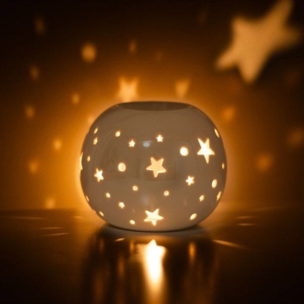 Serano White Iridescent Star Oil Burner and Wax Warmer