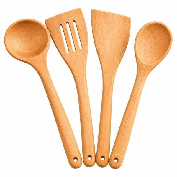 Dyzi 4 Piece Wooden Kitchen Utensil Set Cooking Spoons Spatulas Wood