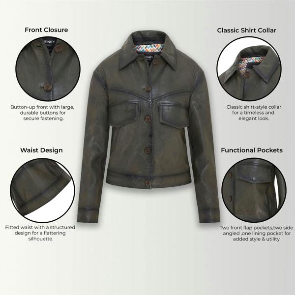 Infinity Leather Womens Retro Biker Leather Jacket - Kopervik
