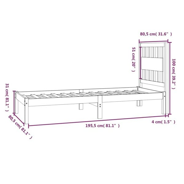 Berkfield Bed Frame Solid Wood Pine 75x190 cm Small Single
