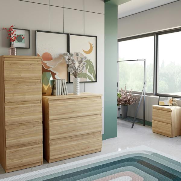 Edmore 5 Drawer Tall Narrow Chest in Mauvella Oak