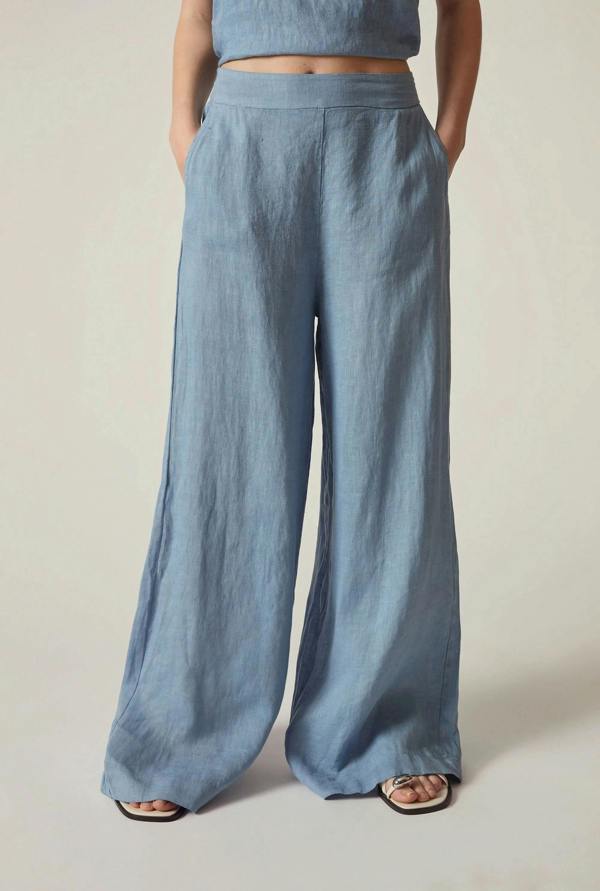 James Lakeland Denim Blue Linen Wide-Leg Trousers