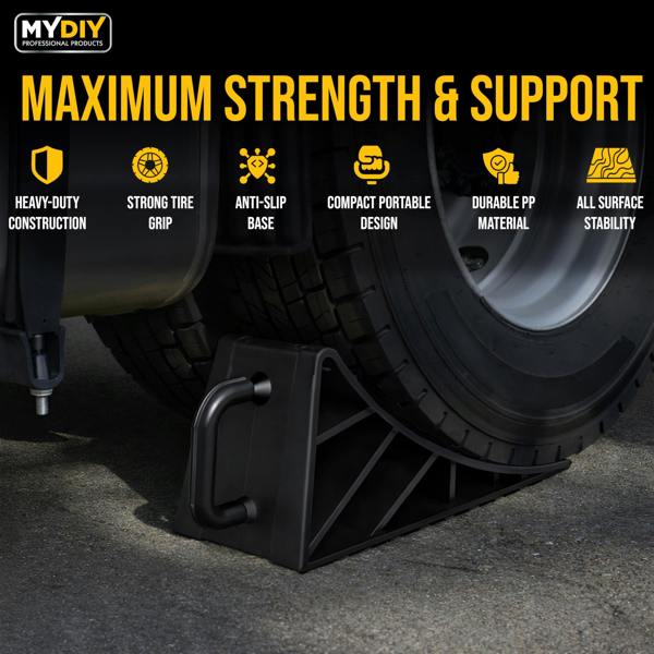 MY DIY PROFESSIONAL PRODUCTS MY DIY Wheel Chock 2-Piece Set - Heavy Duty Anti-Slip Wheel Chocks with & Easy-Grip Handle for Cars, Caravans & Trailers