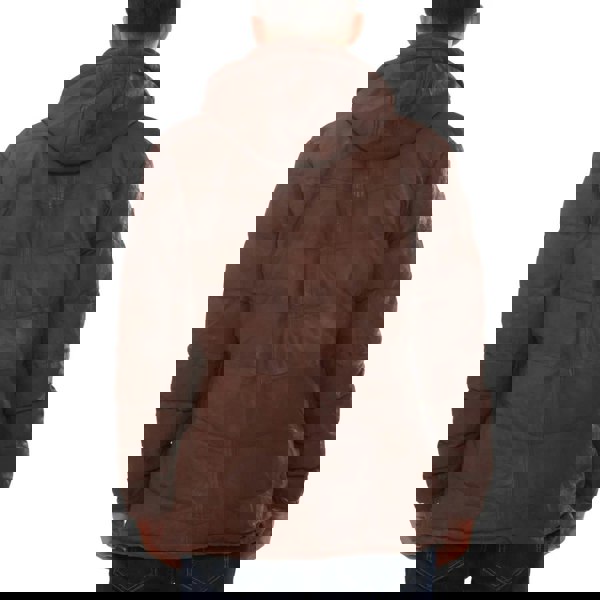 Leather Company Men's Leather Puffer Jacket Hooded Quilted Winter Coat