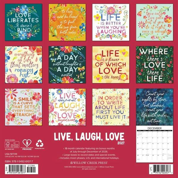 Live, Laugh, Love Calendar 2027, Wall Calendars, Month To View, Lifestyle, Gift